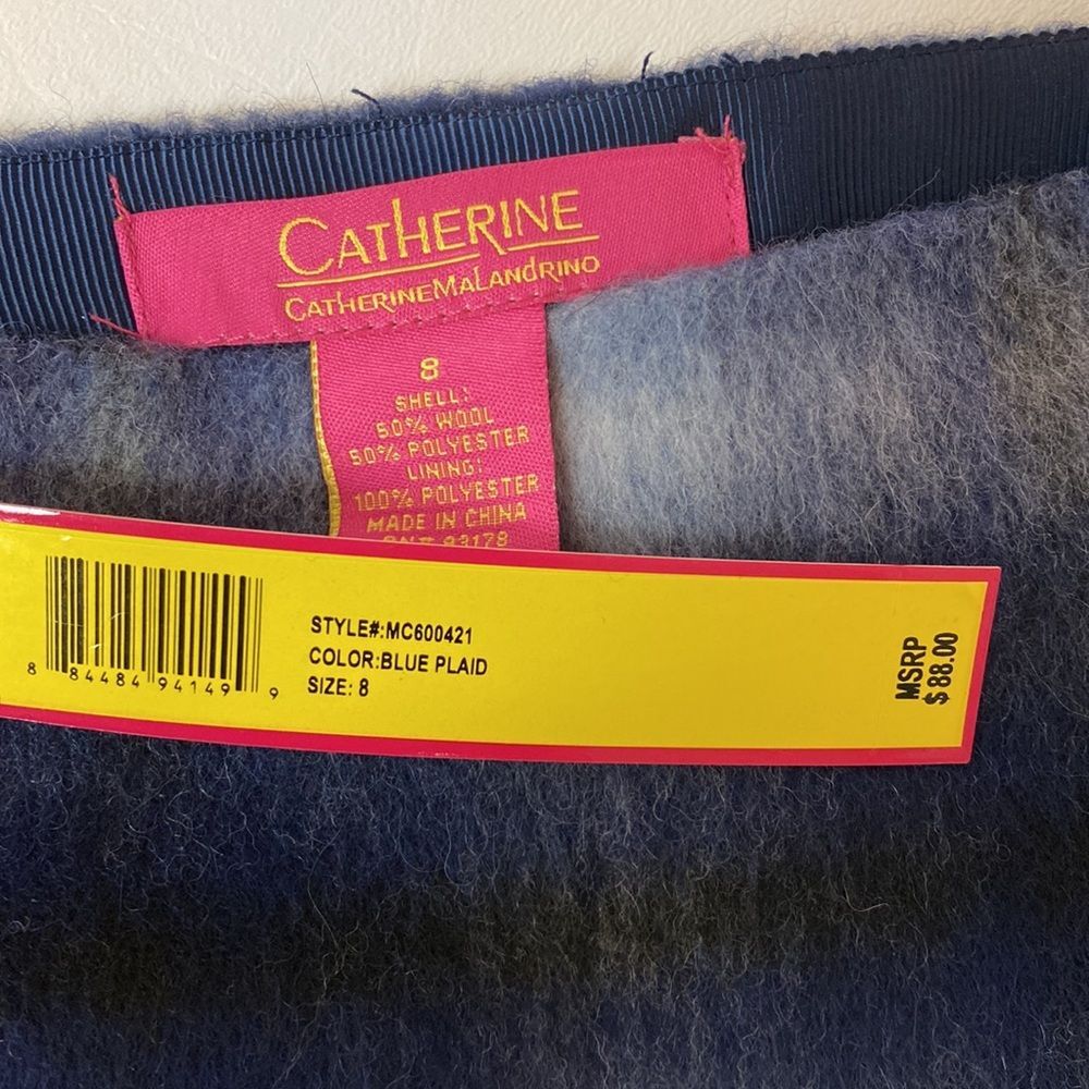 Catherine Malandrino Skirt Blue Wool Blend Brushed Plaid Tartan Size - 8 - Picture 8 of 14